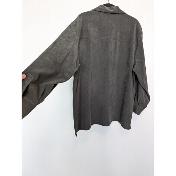 Talbots Green Faux Suede Button Down Stretch Large - Picture 6 of 12